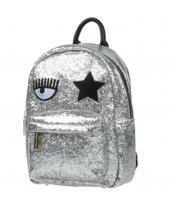 CHIARA FERRAGNI Woman Glitter Silver Eye star logo Backpack 73SB4BO1 ZS540