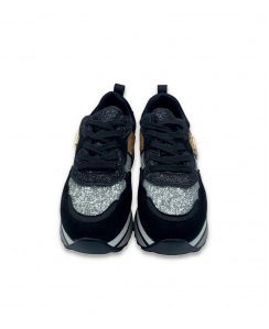 GOLD&GOLD Woman Black Glitter Platform Sneakers GB521